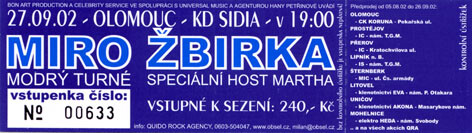 Miro Žbirka - vstupenka k sezeni